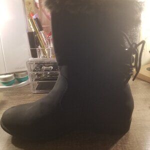 Torrid Black Lace up Fur Bootie
